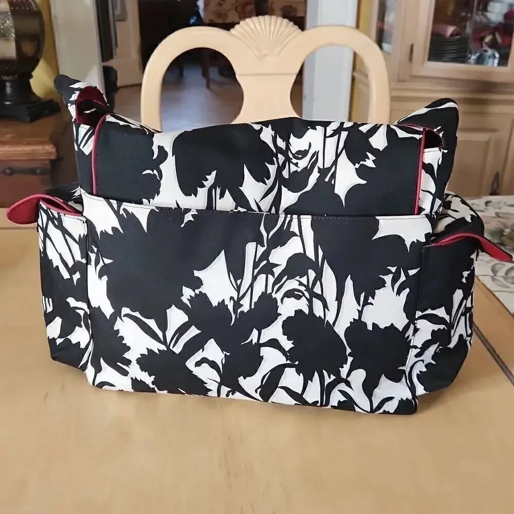 OIOI Australian nylon black,white and red floral diaper/messenger bag
